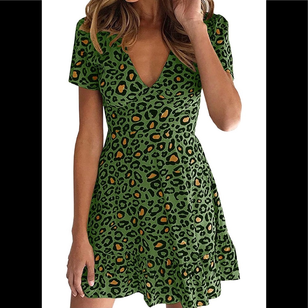Ecowish Women’s V Neck Leopard Dress